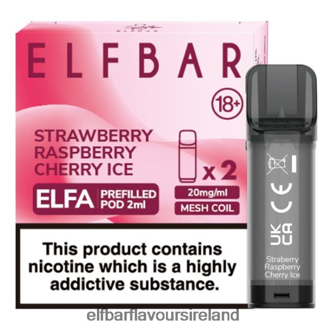 ELFBAR 600 The Safest Low-Nicotine Vape - ELFBAR Elfa Pre-Filled Pod - 2ml - 20mg (2 Pack) 8X24RJ129 Strawberry Raspberry Cherry Ice