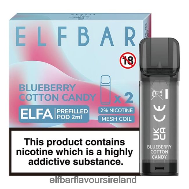 Elf Bar Ireland Bulk - ELFBAR Elfa Pre-Filled Pod - 2ml - 20mg (2 Pack) 8X24RJ124 Blueberry Cotton Candy
