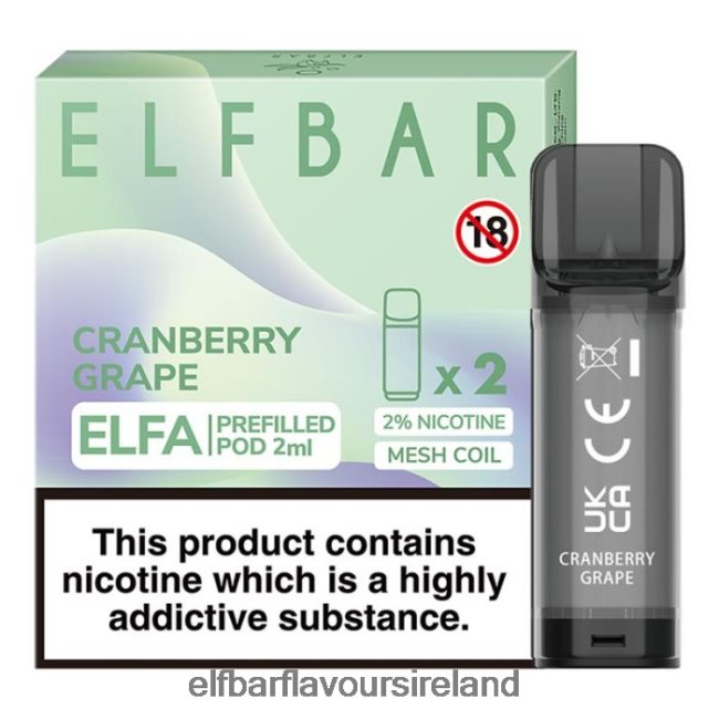Elf Bar Juice Ireland - ELFBAR Elfa Pre-Filled Pod - 2ml - 20mg (2 Pack) 8X24RJ127 Cranberry Grape