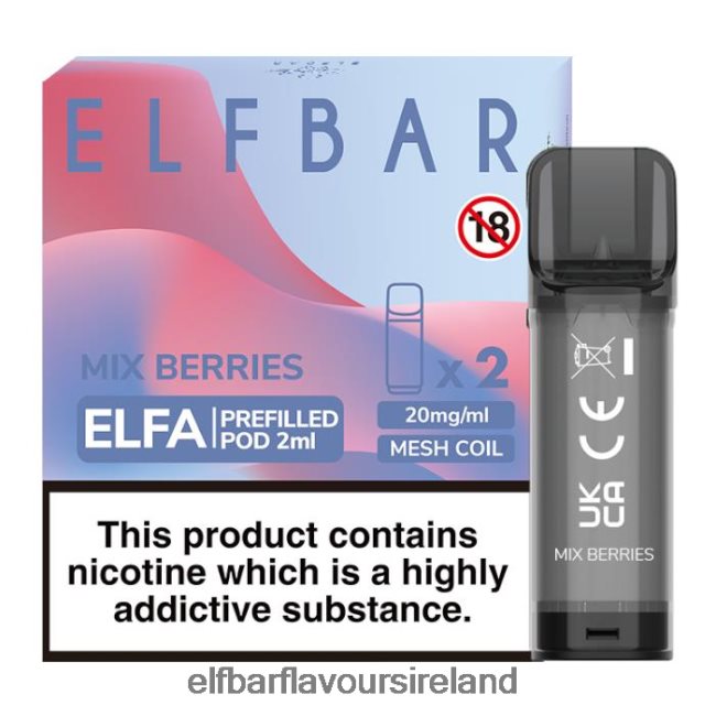 ELFBAR Af5000 Ireland - ELFBAR Elfa Pre-Filled Pod - 2ml - 20mg (2 Pack) 8X24RJ132 Mix Berries