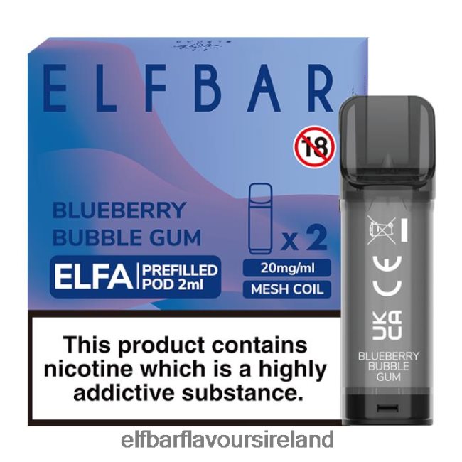 Elf Bar 5000 Ireland - ELFBAR Elfa Pre-Filled Pod - 2ml - 20mg (2 Pack) 8X24RJ126 Blueberry Bubble Gum