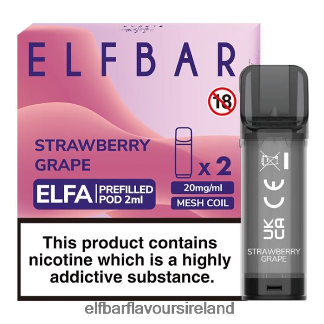 Elf Bar 600 Ireland - ELFBAR Elfa Pre-Filled Pod - 2ml - 20mg (2 Pack) 8X24RJ130 Strawberry Grape